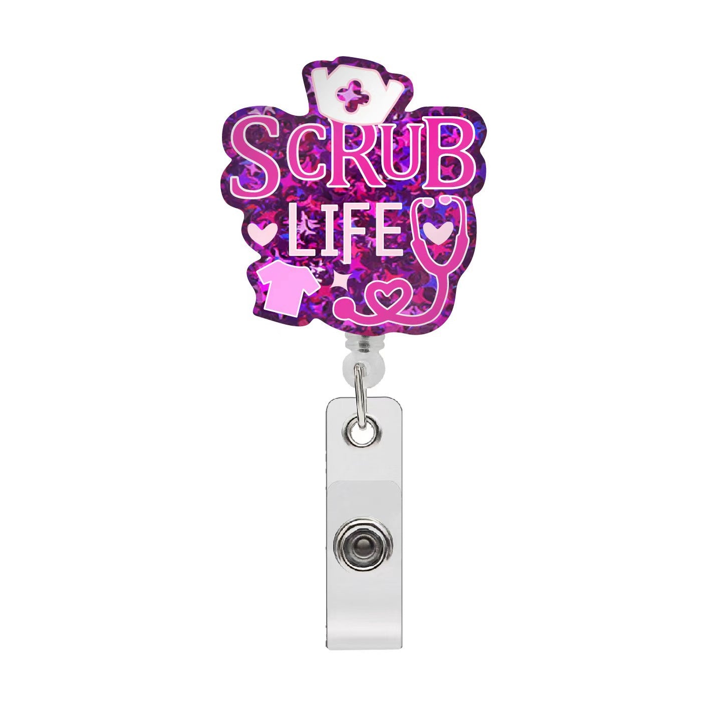 Wholesale Acrylic Glitter Doctor Nurse Telescopic Rotating Clip Badge Scroll Keychain ACC-KC-LingYu005