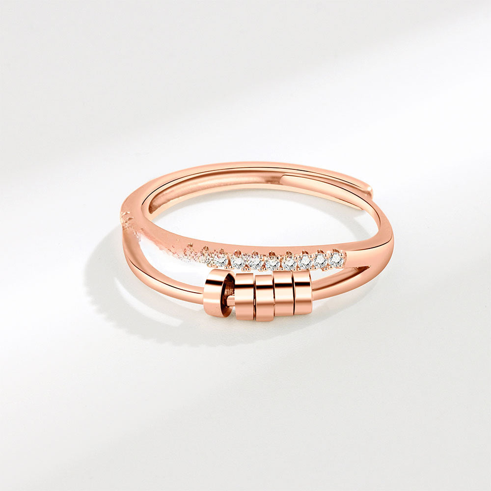 Wholesale S925 sterling silver five-ring zircon rotatable ring