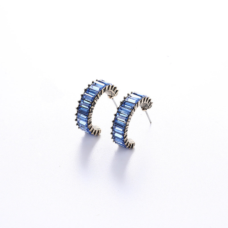 Wholesale  Crystal Diamond C- shaped earrings geometric semi-circular earrings