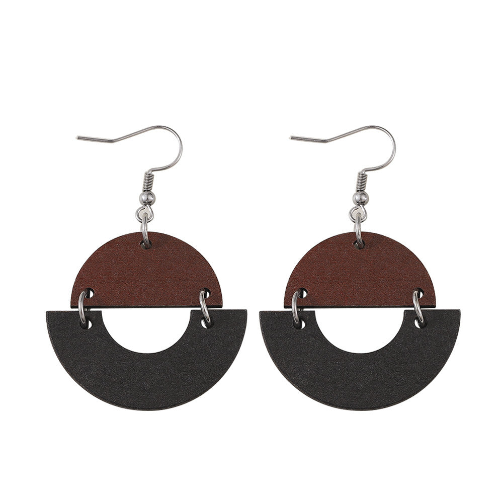 Wholesale  Geometric Round Triangle Bohemian Wood Earrings