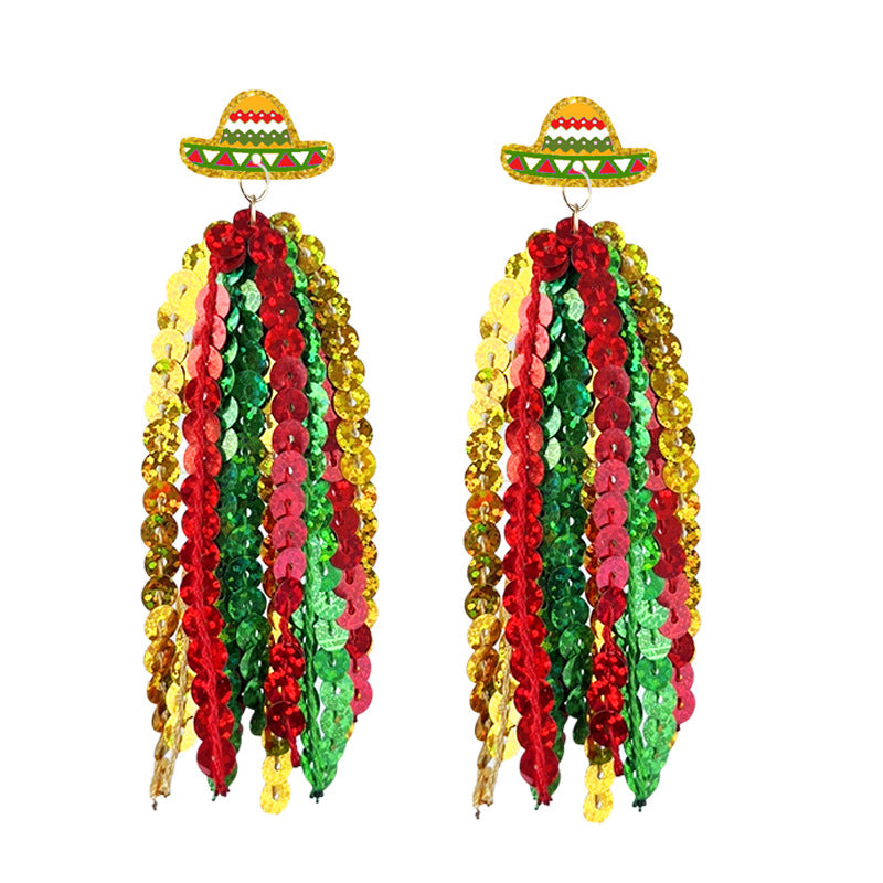Wholesale Mexican May Festival hat elements Shiny tassel earrings