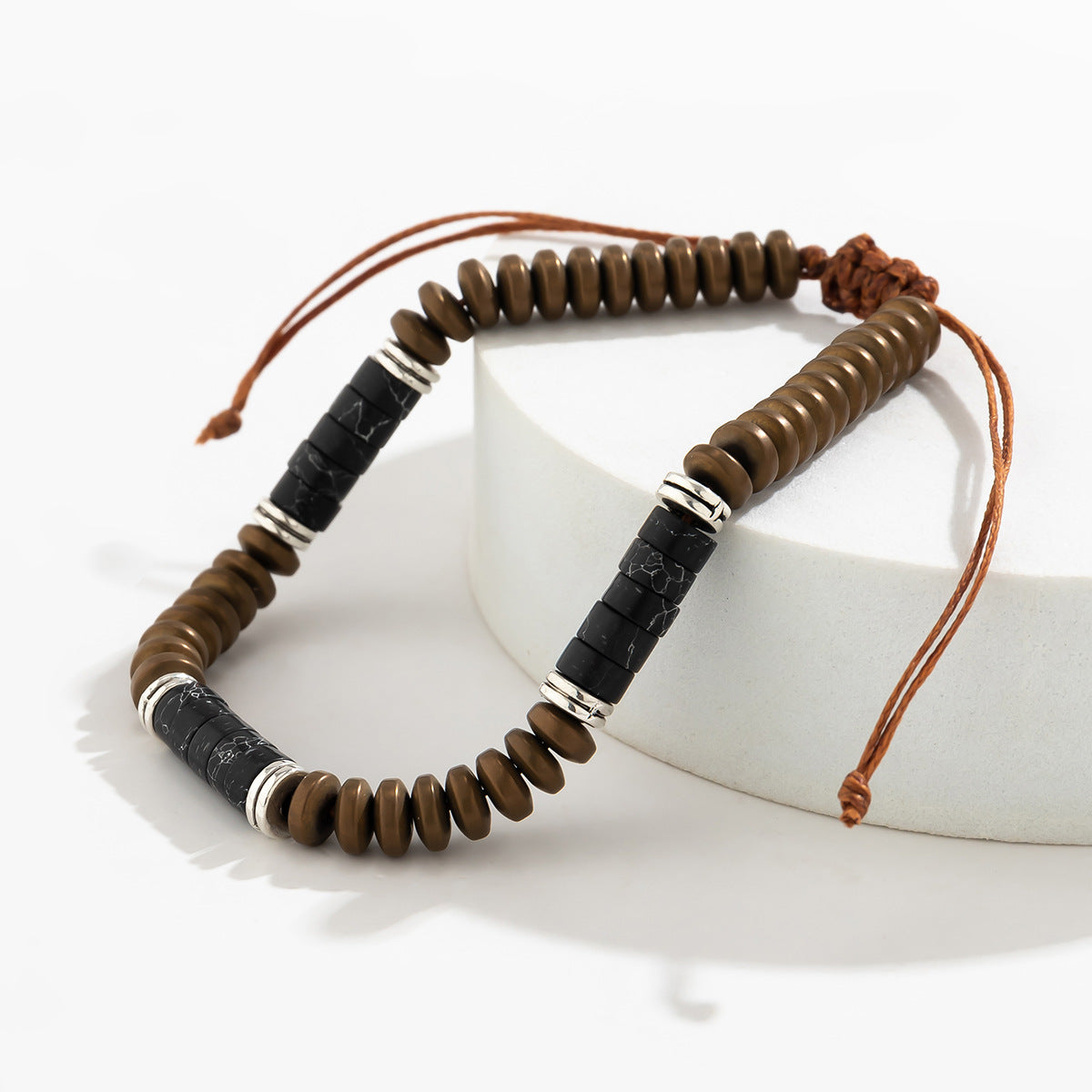 Wholesale Men's Black Gallstone Turquoise Beaded Bracelet ACC-BT-Puxin001