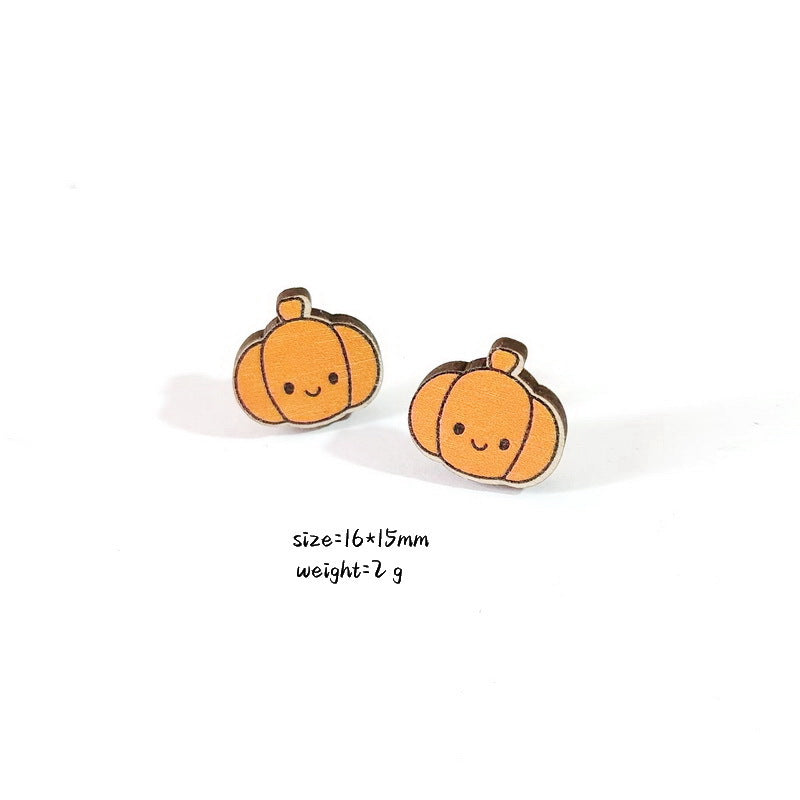 Wholesale Halloween Earrings Demon Bat Witch Hat Bat Coffin Pumpkin Ghost Wooden Earrings ACC-ES-XP027