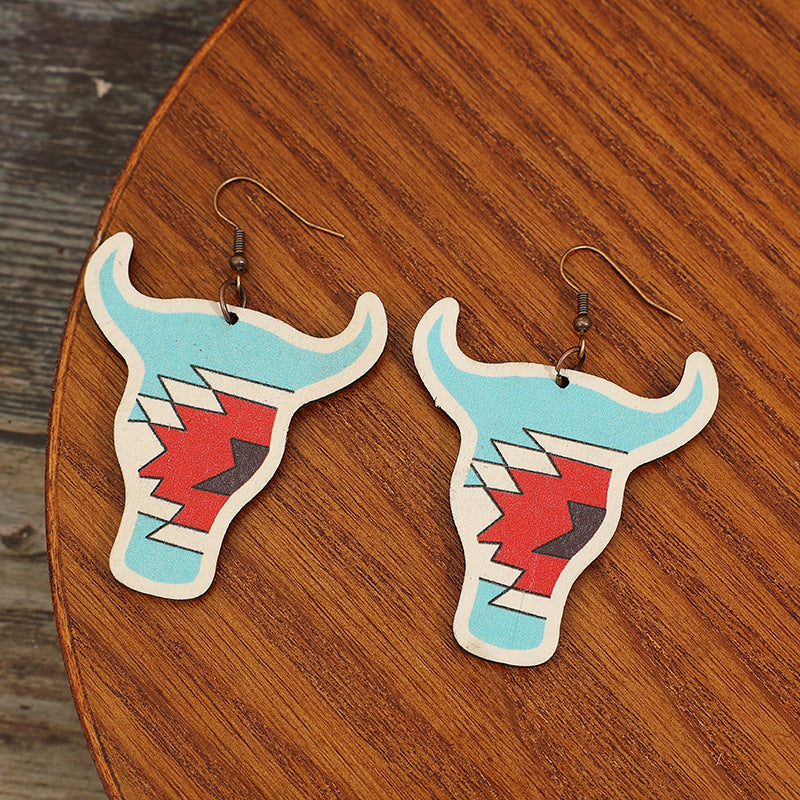 Wholesale  new retro Western style wooden cow head earrings