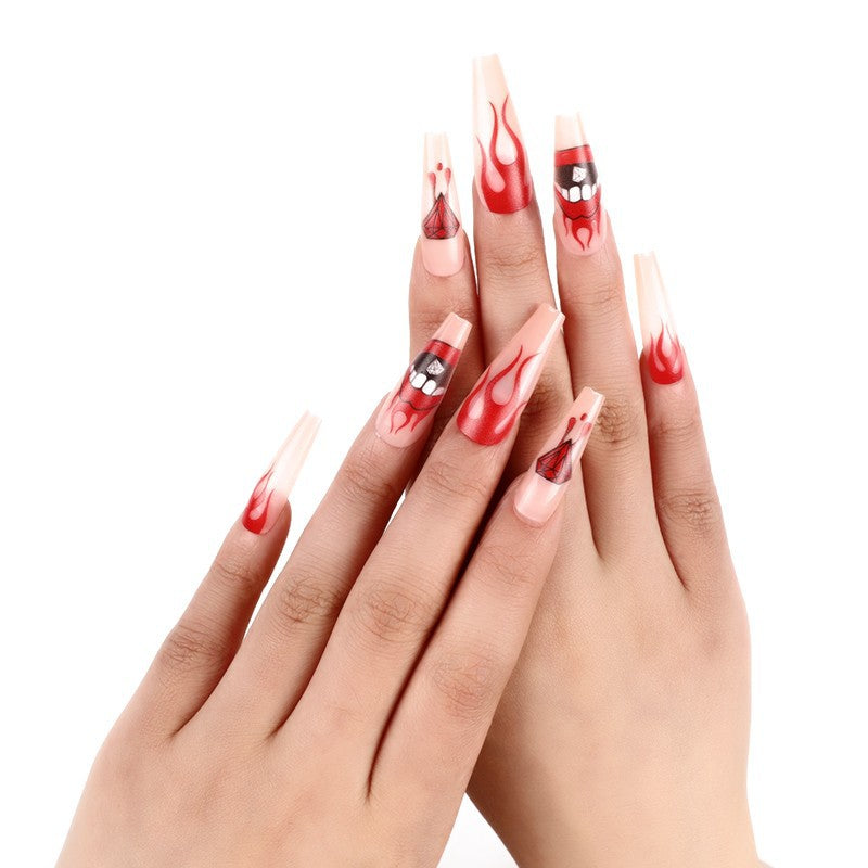 Wholesale 24pcs/box Glitter Nail Stickers Flame Diamond Long Wearable Nails Press-On Nail Set ACC-NS-Diqin006