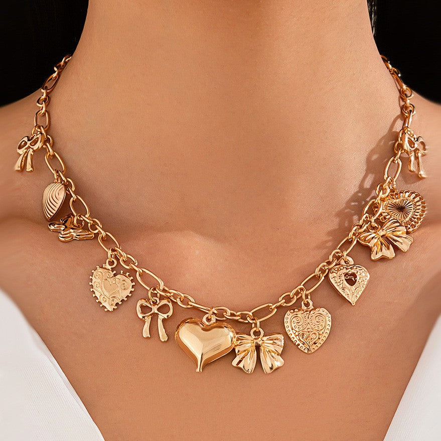 Wholesale Punk Style Heart Alloy Pendant  Bow Tassel Necklace