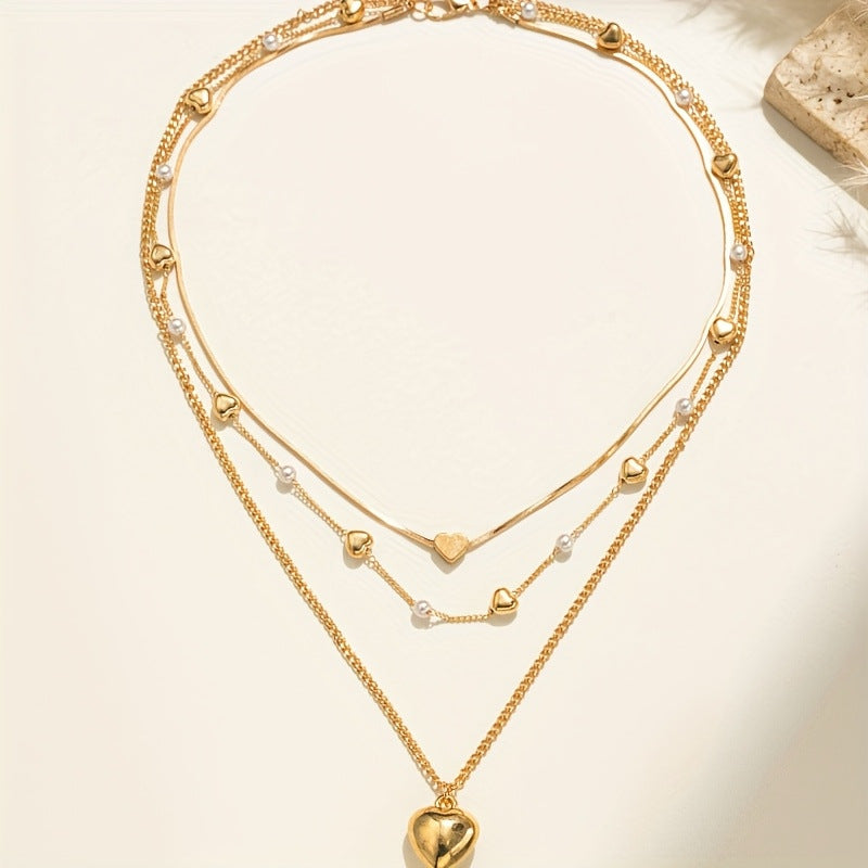 Wholesale Heart Chain Pearl Necklace Layering Jewelry Trendy Fashion Accessory Gift