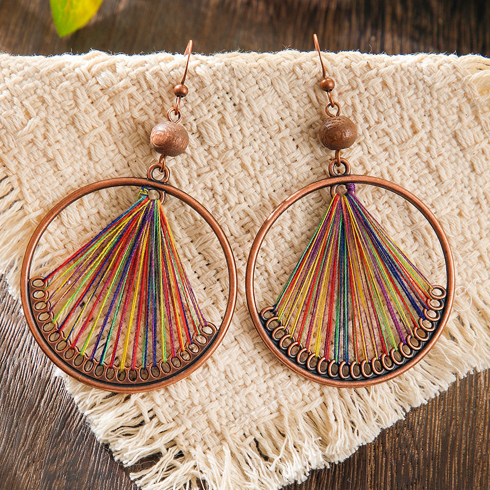 Wholesale Zinc Alloy Handmade Vintage Ethnic Style Wire-Wrapped Earrings Fashion Accessory for Resale