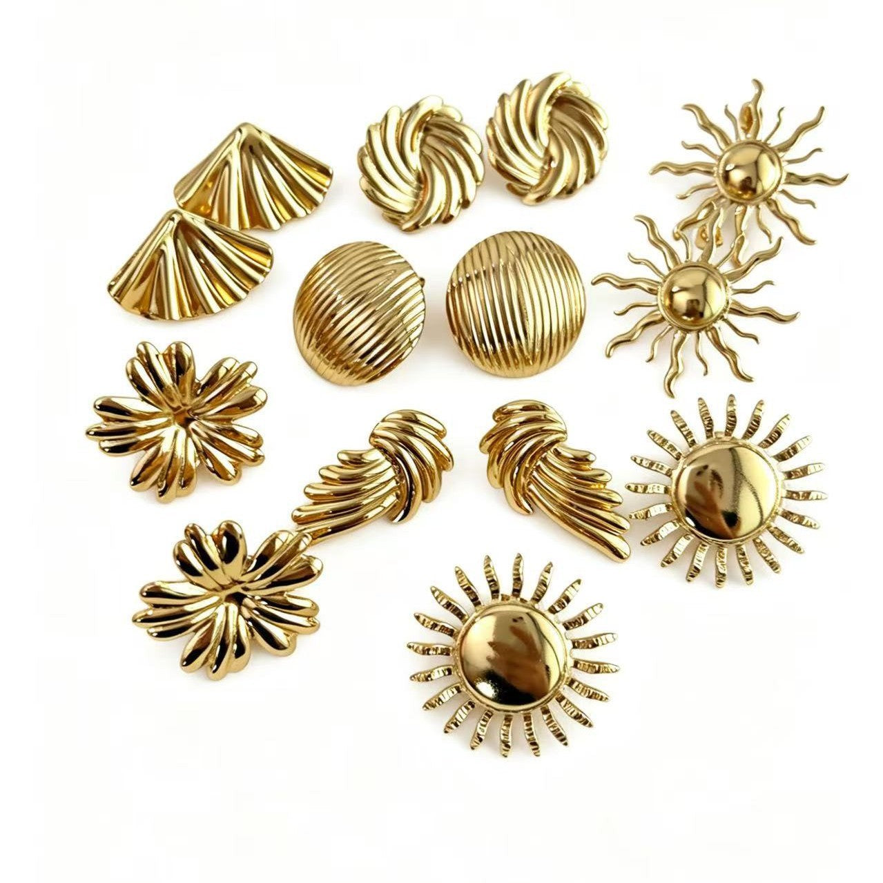 Wholesale Sunflower Shell Stud Earrings for Women,  Gold Retro Stainless Steel,  Stylish Party Jewelry,  Boutique Resale Gift