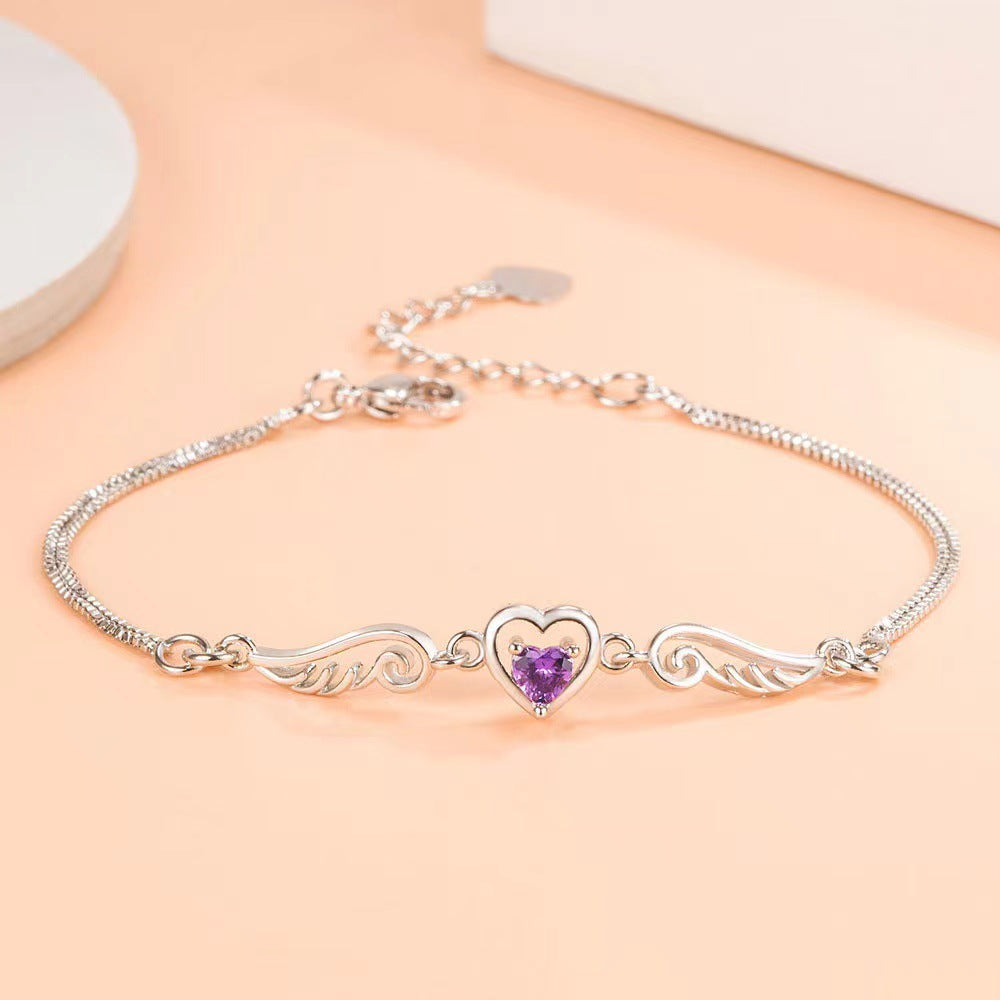 Wholesale Heart Wing Rhinestone Bracelet Women Fashion Jewelry Accessory Valentine Gift