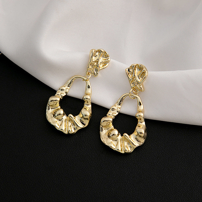 Wholesale Silver Needle Pleated Gold Earrings