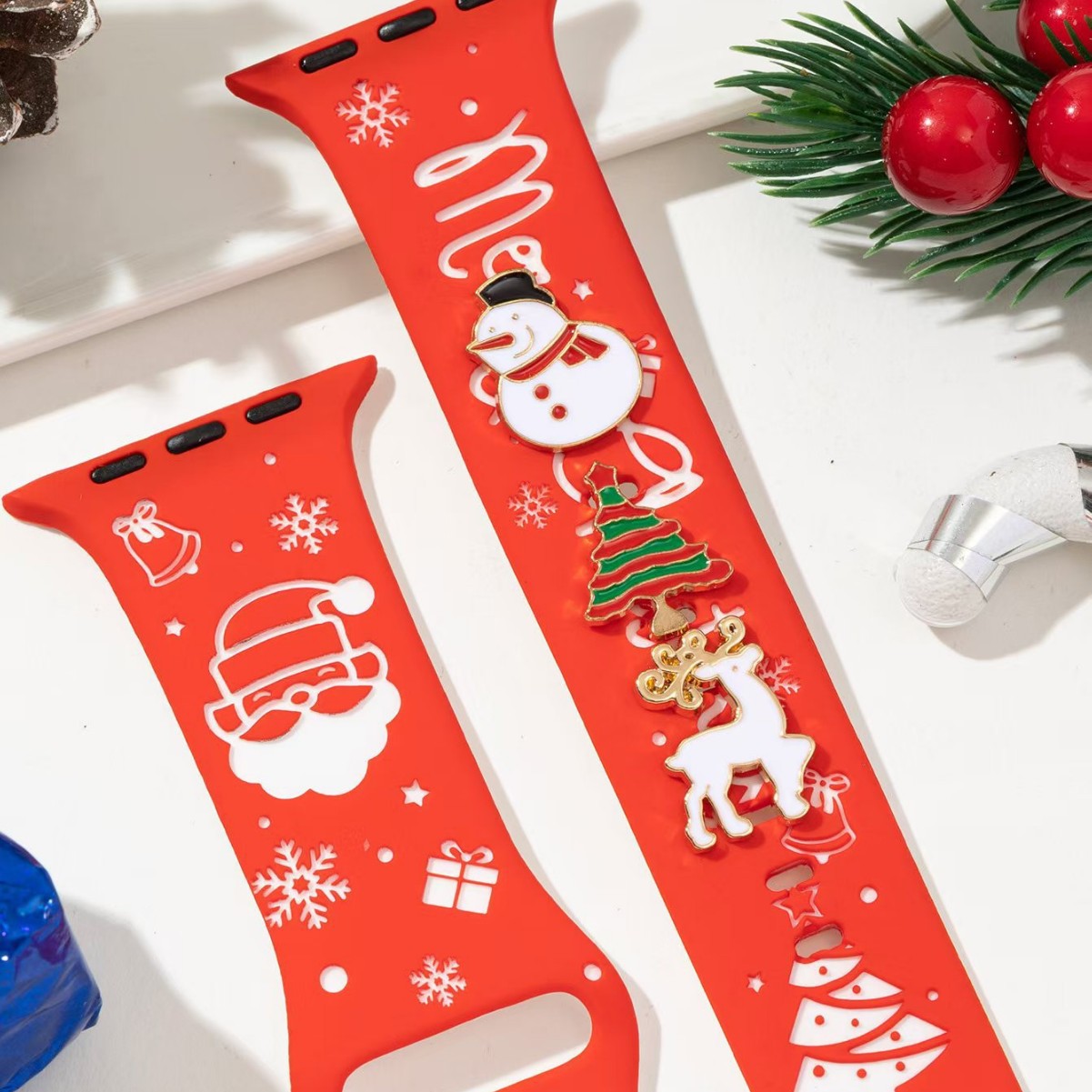 Wholesale Cross-Border New Christmas Silicone Watch Strap Decorative Buckle Suitable for Apple and Samsung Accessories Decorative Studs Factory Ready Stock