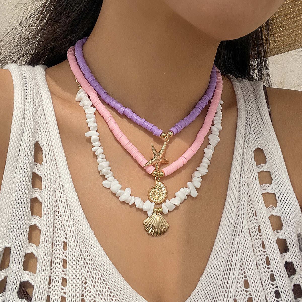 Wholesale  ocean wind shell turquoise multilayer necklace