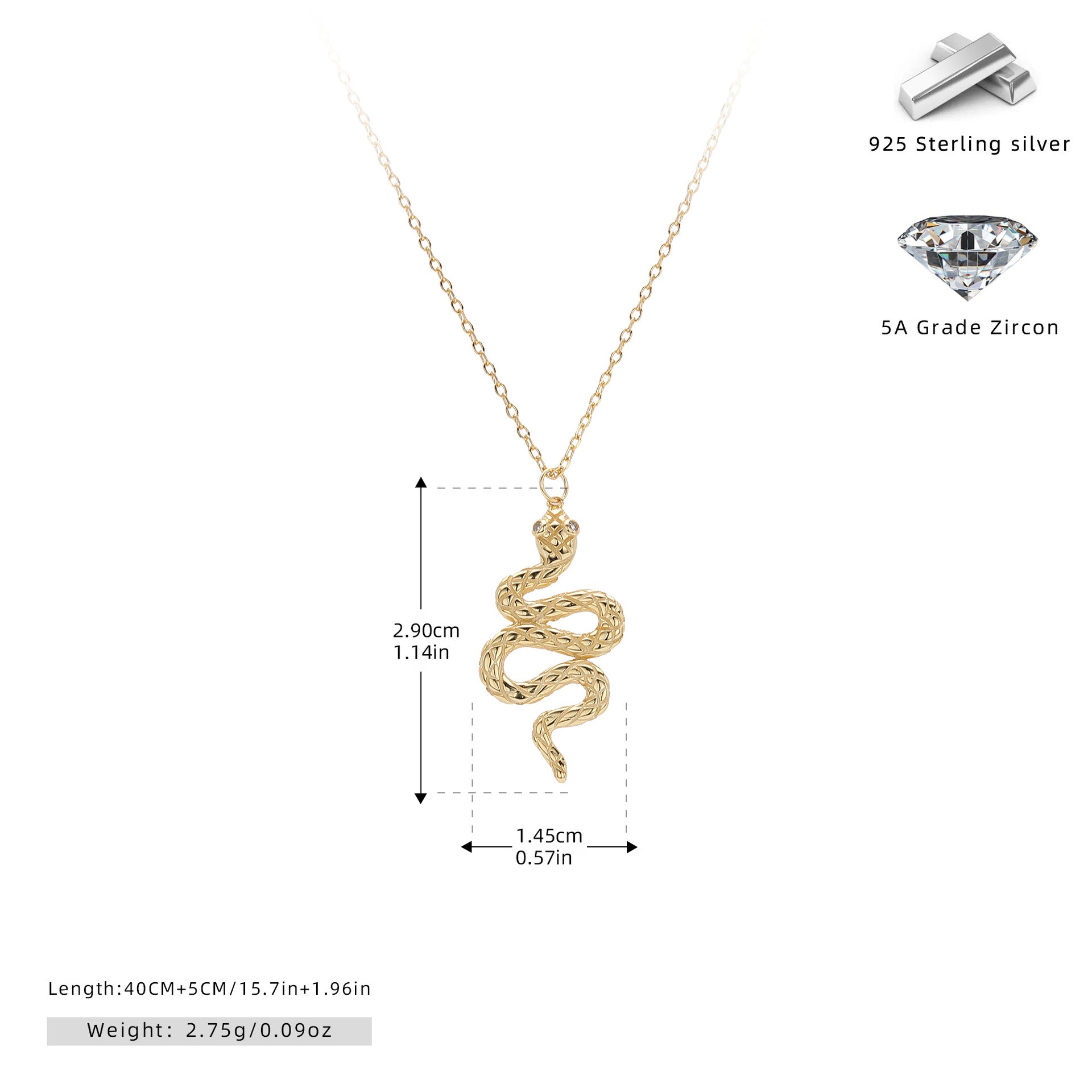 Wholesale  S925 Sterling Silver Simple Fashion Snake Pendant Light Luxury  Necklace