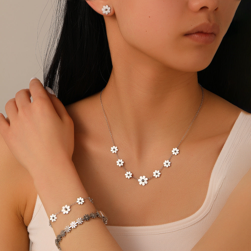 Wholesale Titanium Steel Multi- Stud Earrings,  Necklace,  Anklet,  and Bracelet Set