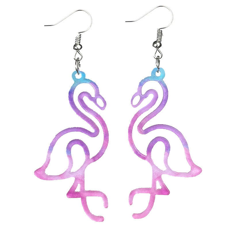 Wholesale 2 pairs/pack Valentine's Day Pink Smudge Flower Flamingo Strawberry Hollow Earrings