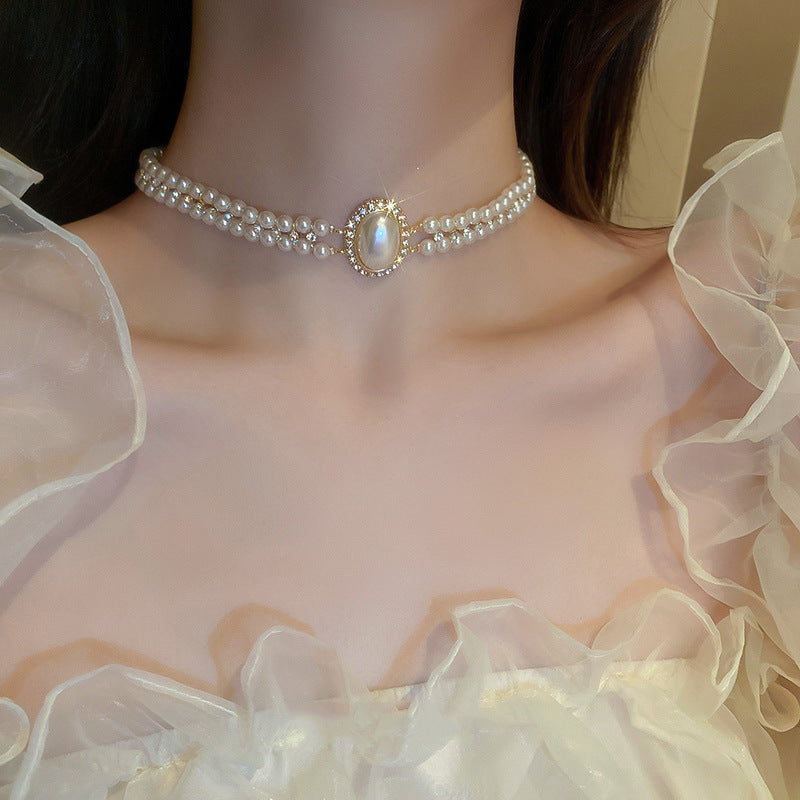 Wholesale Multi-layered Pearl Necklace Vintage Clavicle Chain Choker Necklace ACC-NE-Huih001