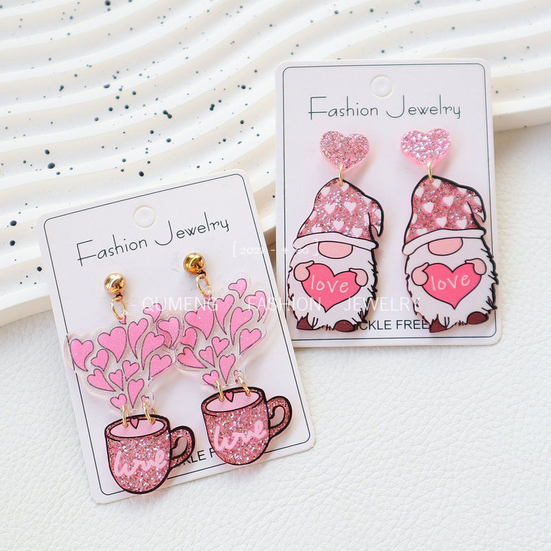 Wholesale Valentine' s Day Acrylic Heart Print Dwarf Strawberry Earrings