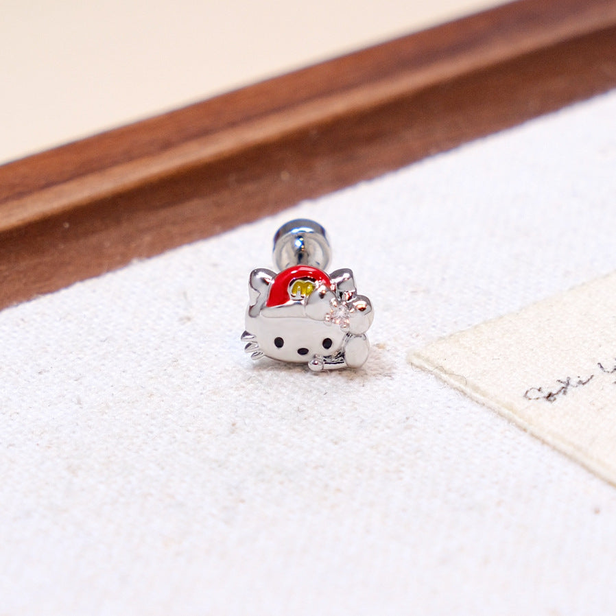 Wholesale Trendy Apple Cat Design Earrings Titanium Steel Electroplated Fashion Accessory for Women