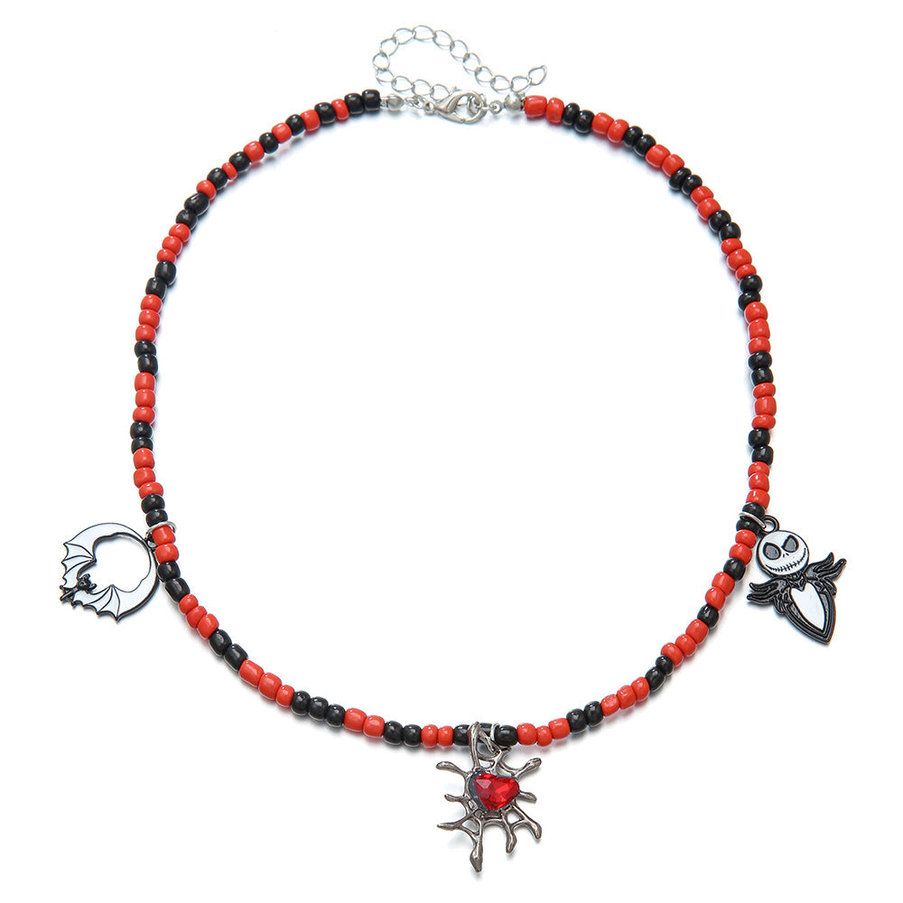 Wholesale Gothic Bat Pendant Necklace Alloy Glass Bead  Jewelry Accessory