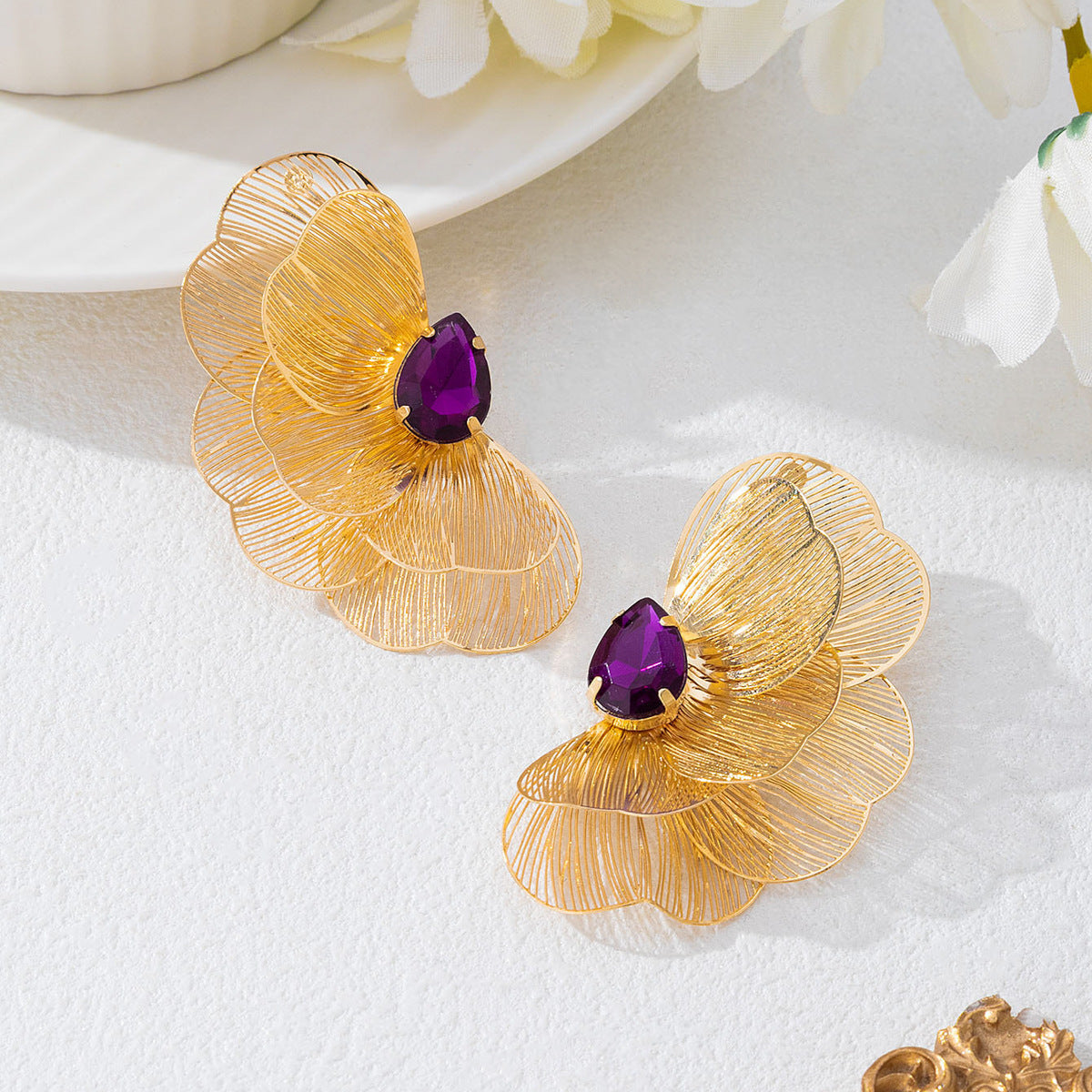Wholesale Red Flower Earrings For Women Chic Fashion Jewelry Accessory Party Gift Boutique Resale
