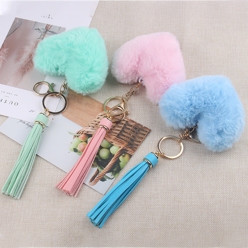Wholesale Heart Shaped Fur Ball Tassel Keychain Pom Pom ACC-KC-GuangTian057