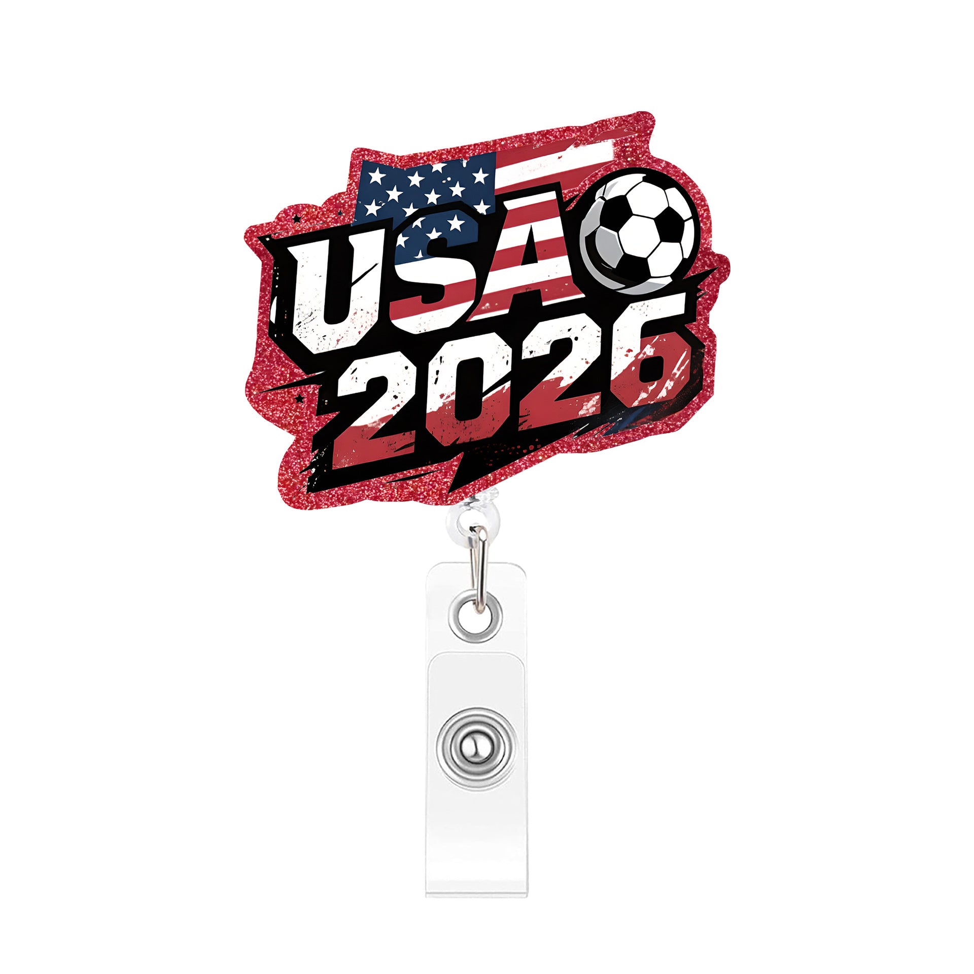 Wholesale 2026 World Cup Football Glitter Acrylic Easy-Pull Badge Holder ID Card Clip Fashion Accessory