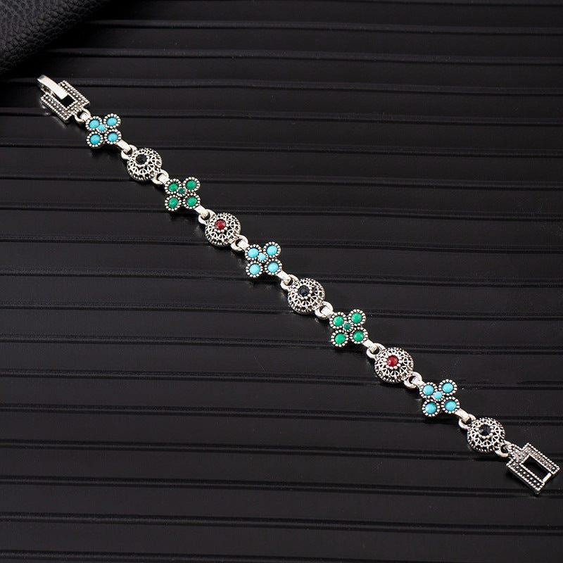 Wholesale Boho Ethnic Turquoise Bracelet Alloy Rhinestone Jewelry Accessory for Women