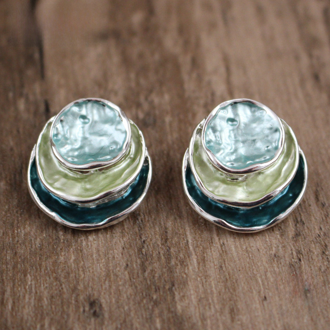 Wholesale  color painting oil three-layer round cake earrings