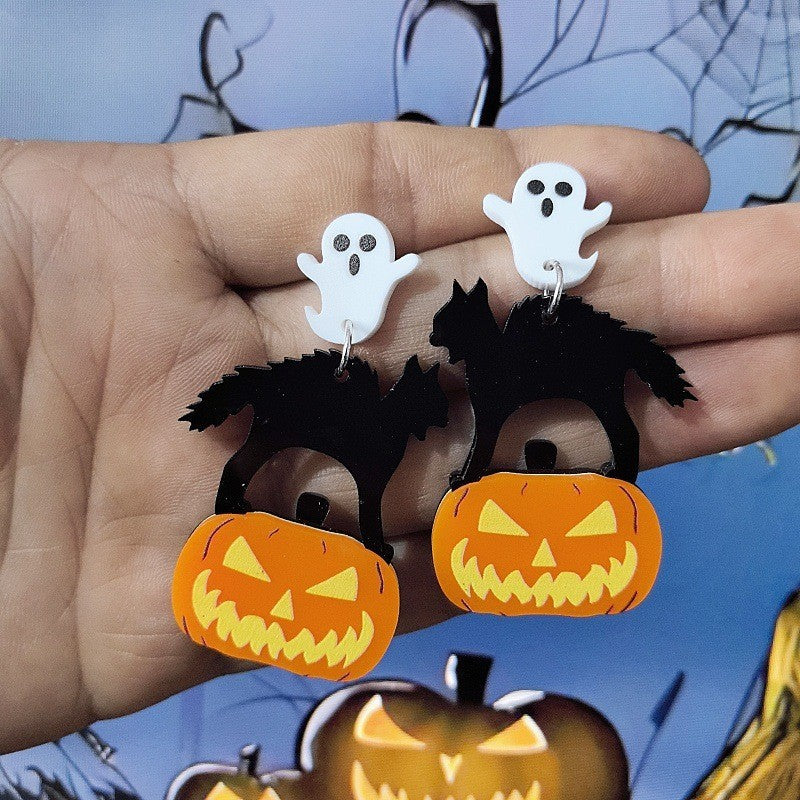 Wholesale Cartoon Ghost Bat Pumpkin  Earrings Acrylic Fashion Jewelry Gift for Boutique Resale