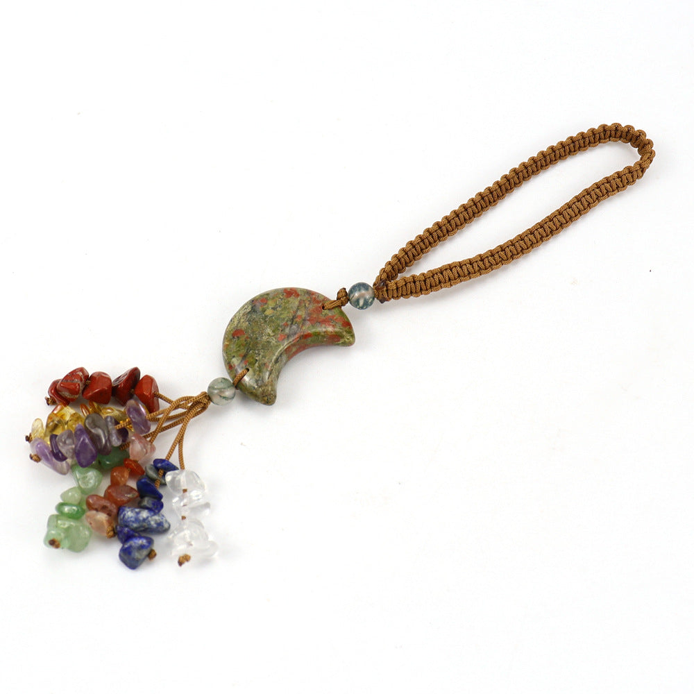 Wholesale  Natural Crystal Original Stone Moon Colorful Pendant Keychains
