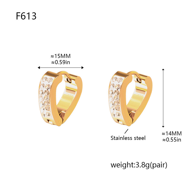Wholesale Stainless Steel Double Row Diamond Love Earrings Bone Buckle - Jewelry Accessory