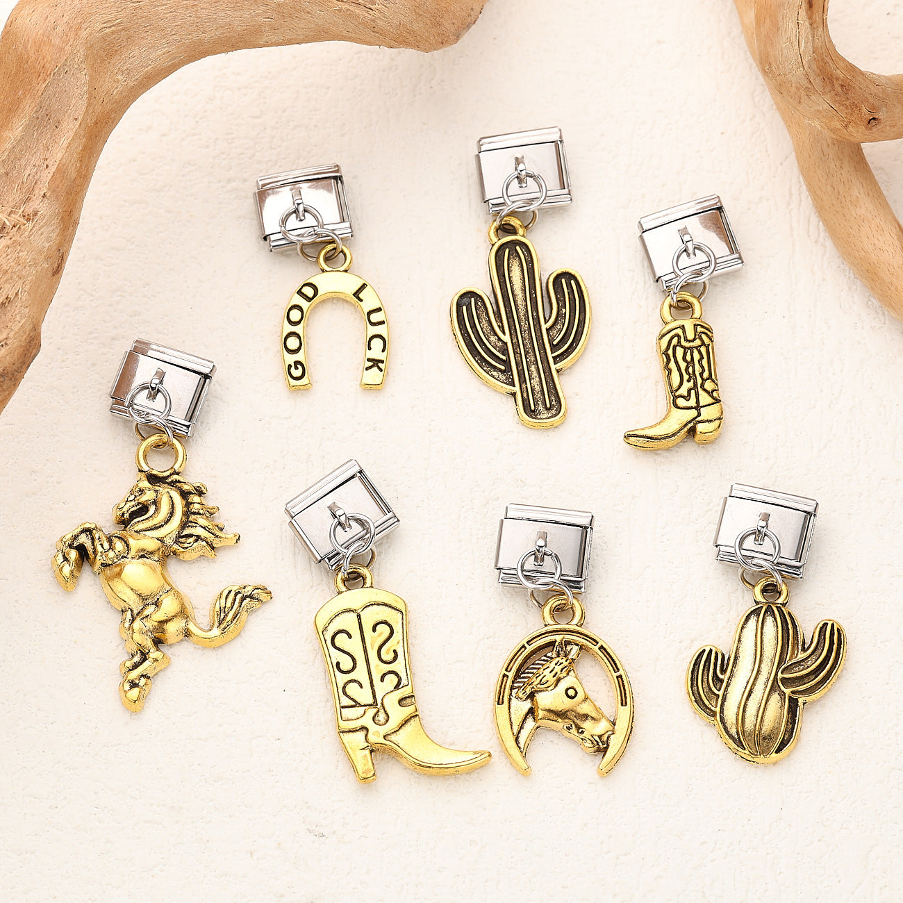 Wholesale 10pcs Italian Charm Bracelet 9mm DIY Splicing Western Cowboy Stainless Steel Composable Bracelet