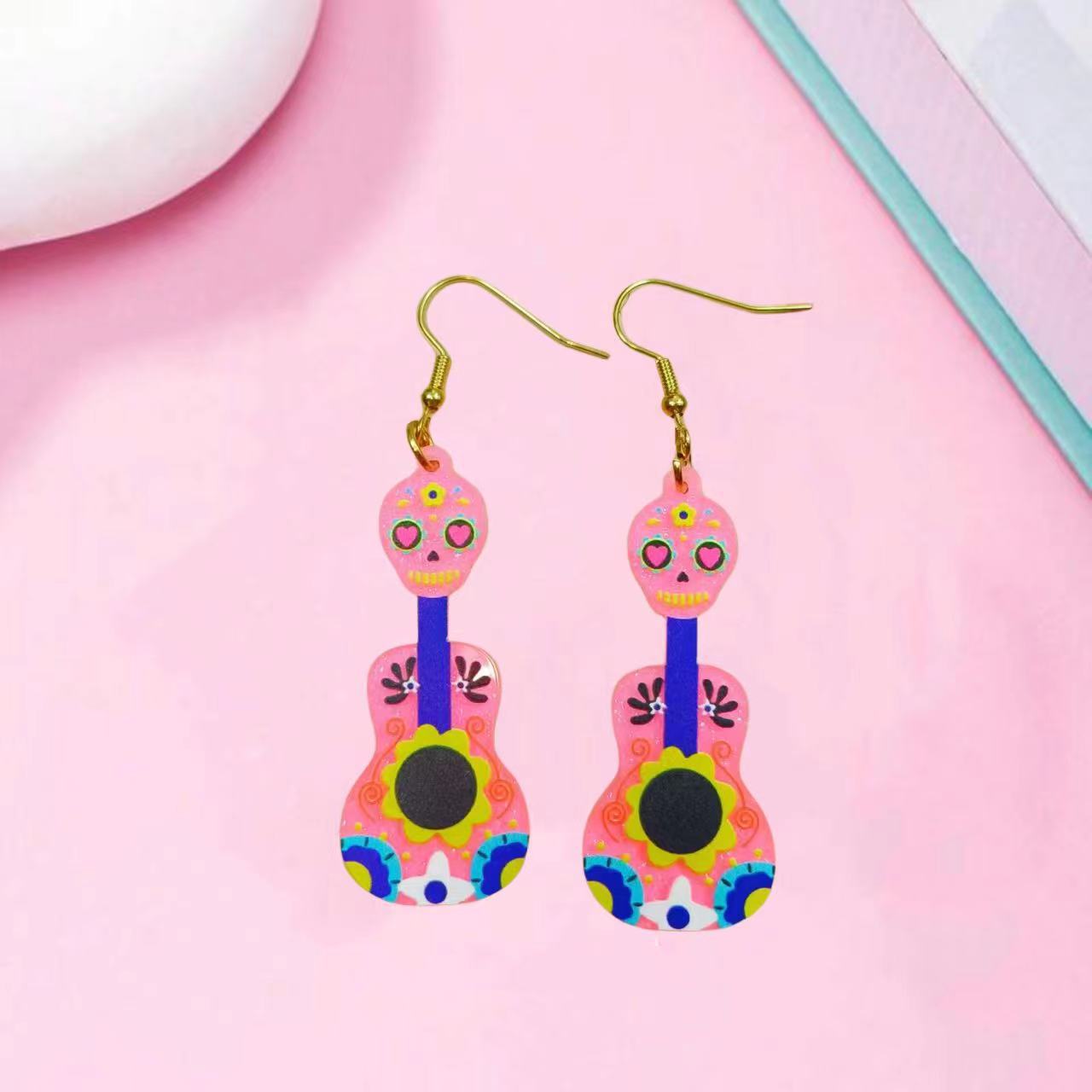 Wholesale Acrylic Cartoon Guitar Style Halloween Earrings