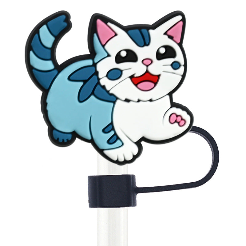 Wholesale Random 100pcs Cute Cat Series 10mm PVC Soft Straw Tube Cap  ACC-SCR-RYY110