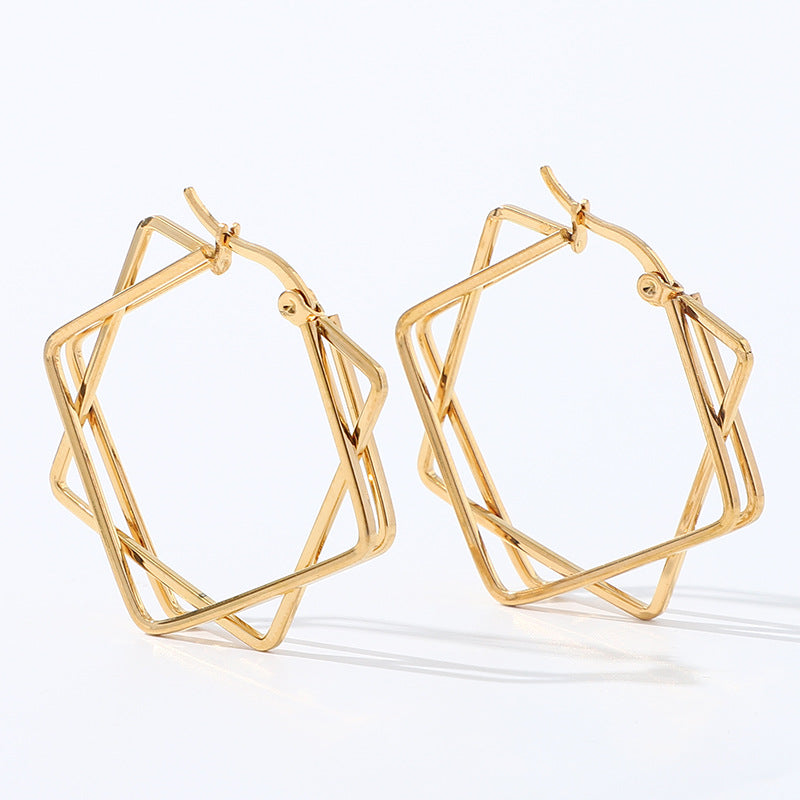 Wholesale Geometric Multi-layer square gold 18K titanium steel earrings