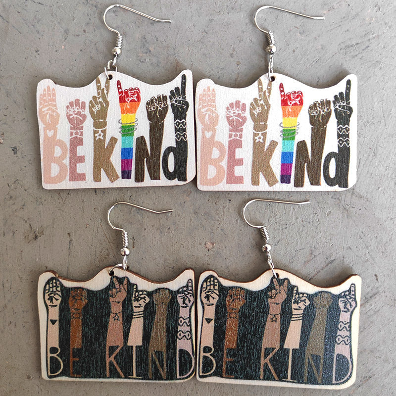 Wholesale Creative Rainbow Color Friendship Wood Earrings