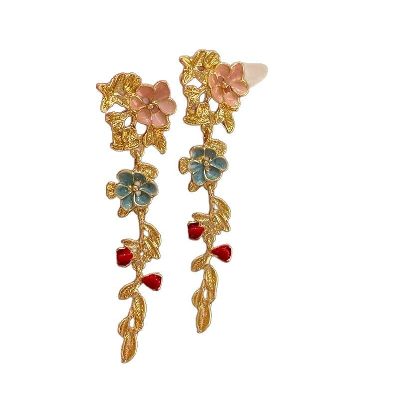 Wholesale Oil painting flower tassel earrings