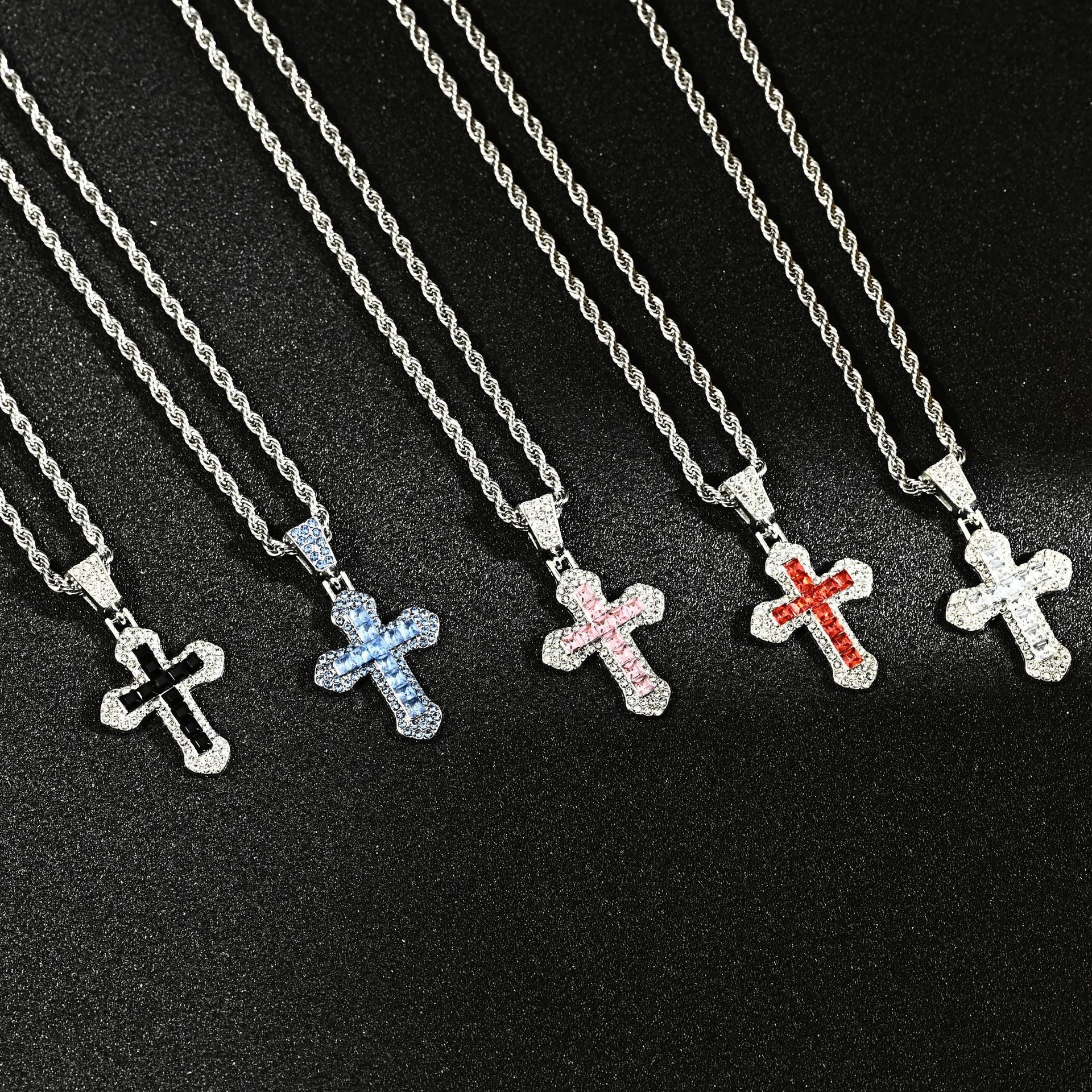 Wholesale Titanium Steel Hip Hop Cross Pendant Necklace Zircon Studded Sweater Chain For Everyday Wear
