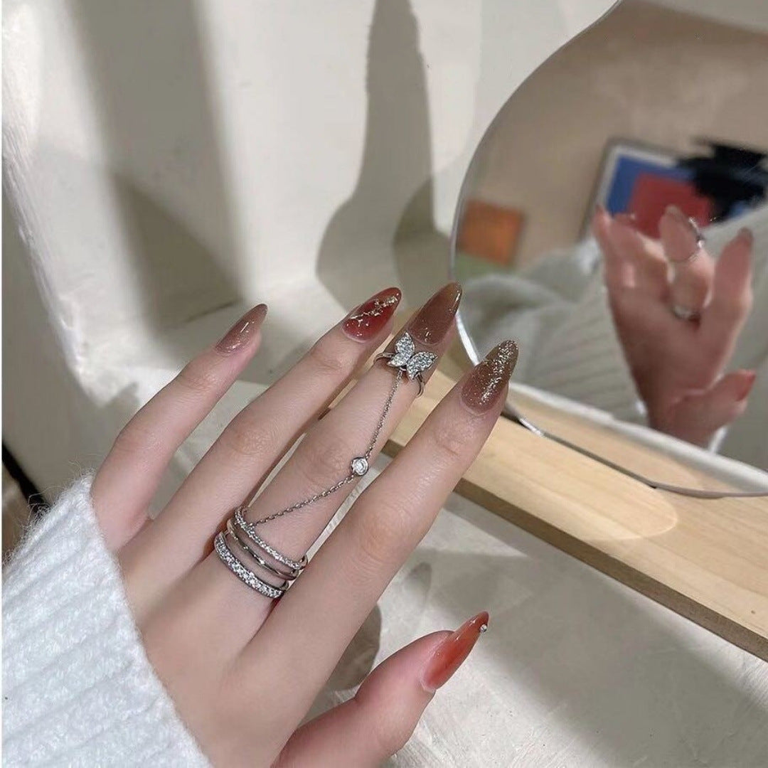 Wholesale  Light Luxury Micro-inlaid Butterfly Hollow Geometric Opening One-piece Nail Ring