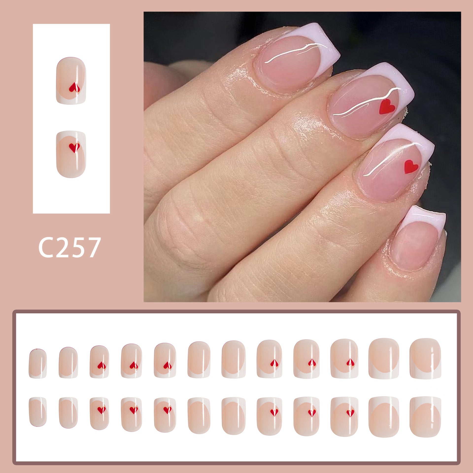 Wholesale 24 Pieces/box Valentine's Day Short Glossy Red Love Manicure Press-on Nails Kits Nail Stickers ACC-NS-GuaiXL060
