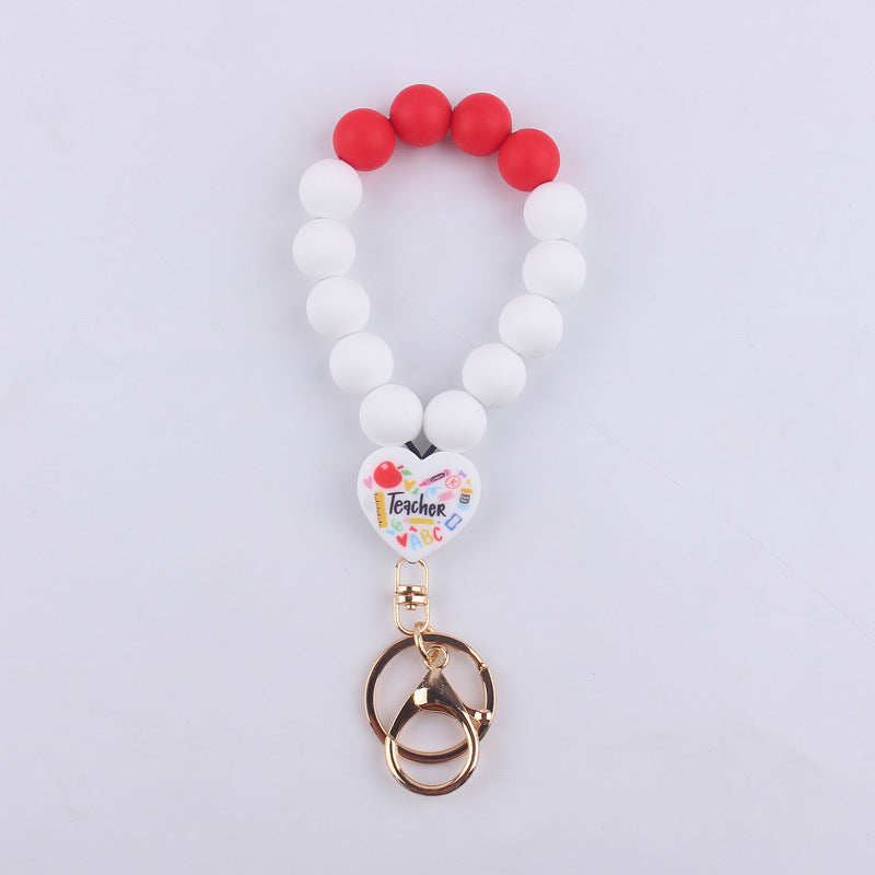 Wholesale Love Teacher Nurse Printed Silicone Beaded Wrist Keychain ACC-KC-GuangTian027