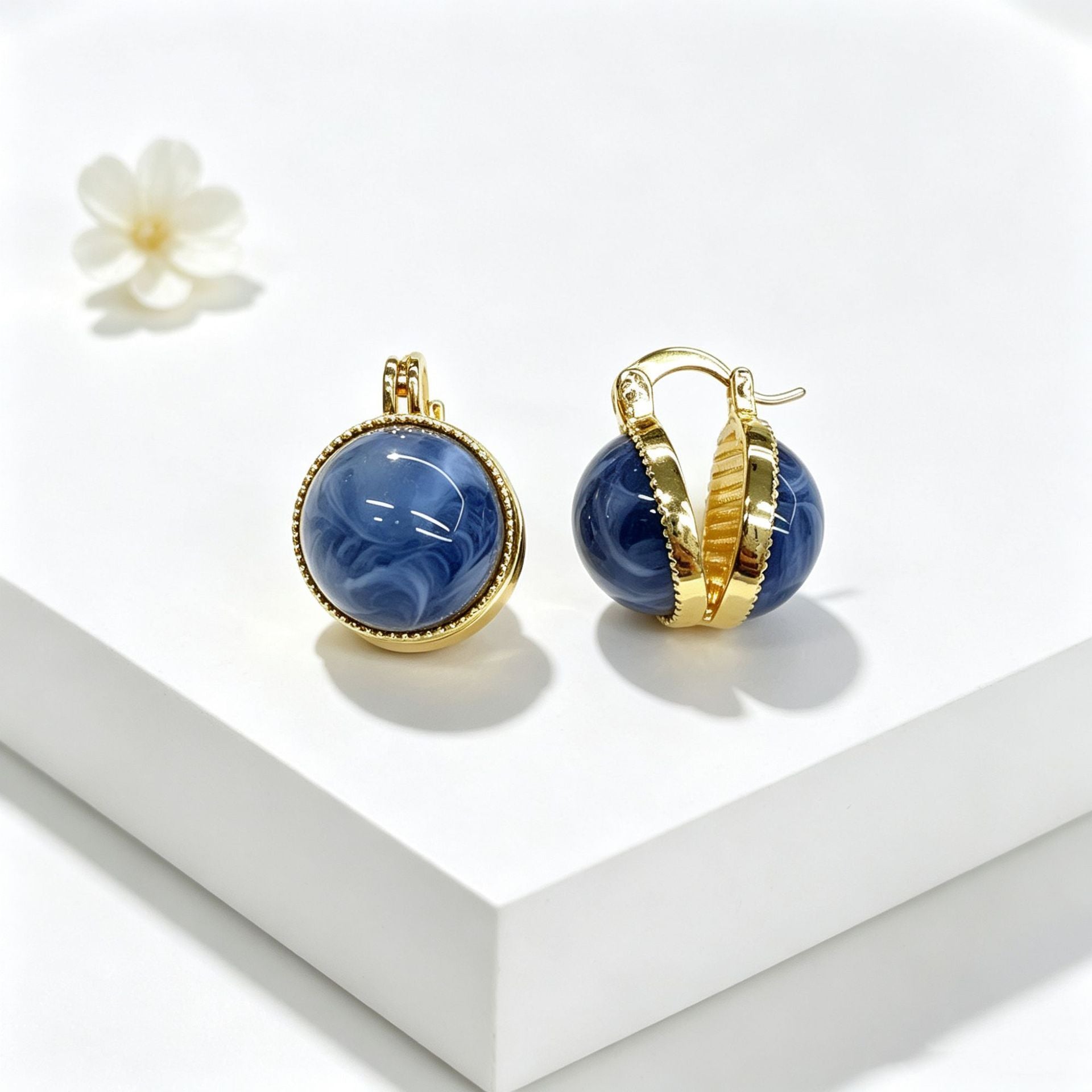 Wholesale 18K Gold Plated Copper Faux Jade Acrylic Clip Earrings French Style Women Party Jewelry Accessory Boutique Resale Gift