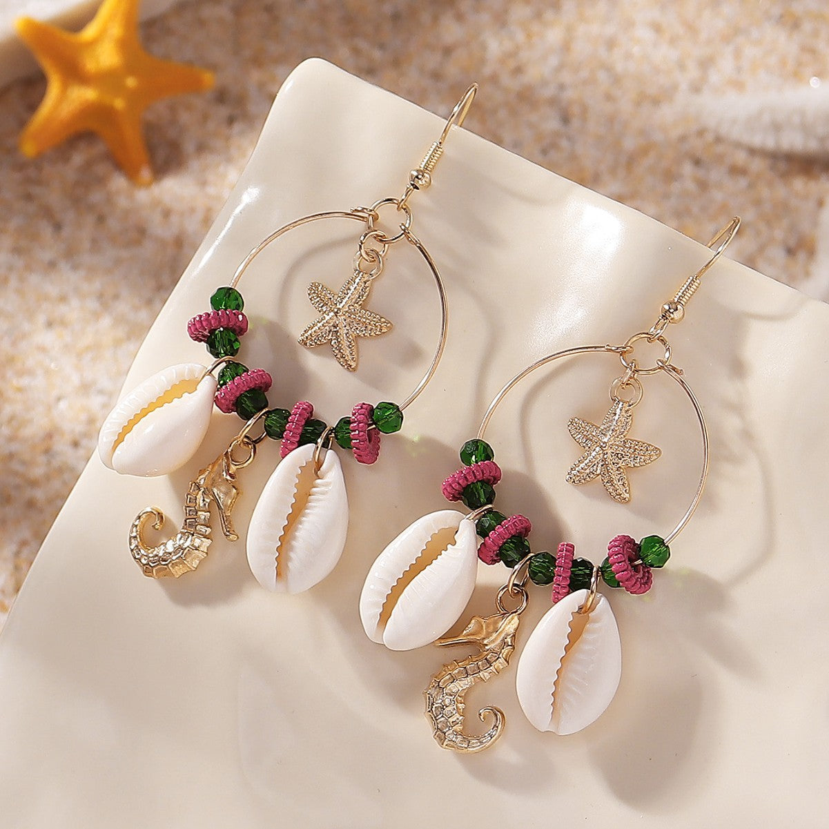 Wholesale Bohemian starfish shells, seahorses, rhinestone earrings