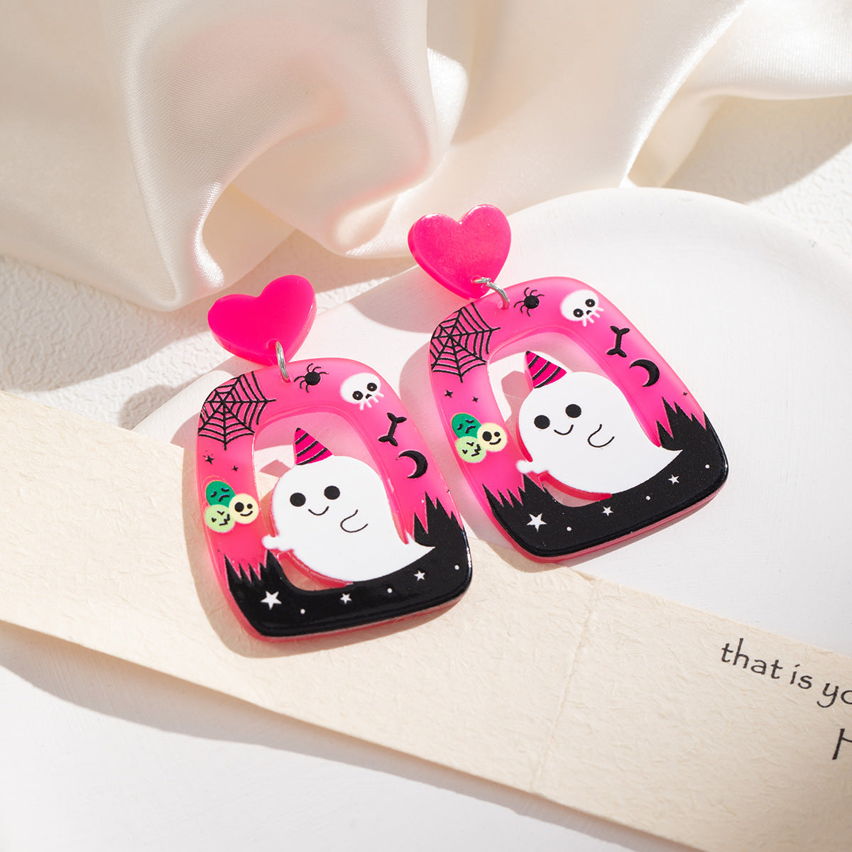 Wholesale  fun cartoon pumpkin ghost little black cat earrings