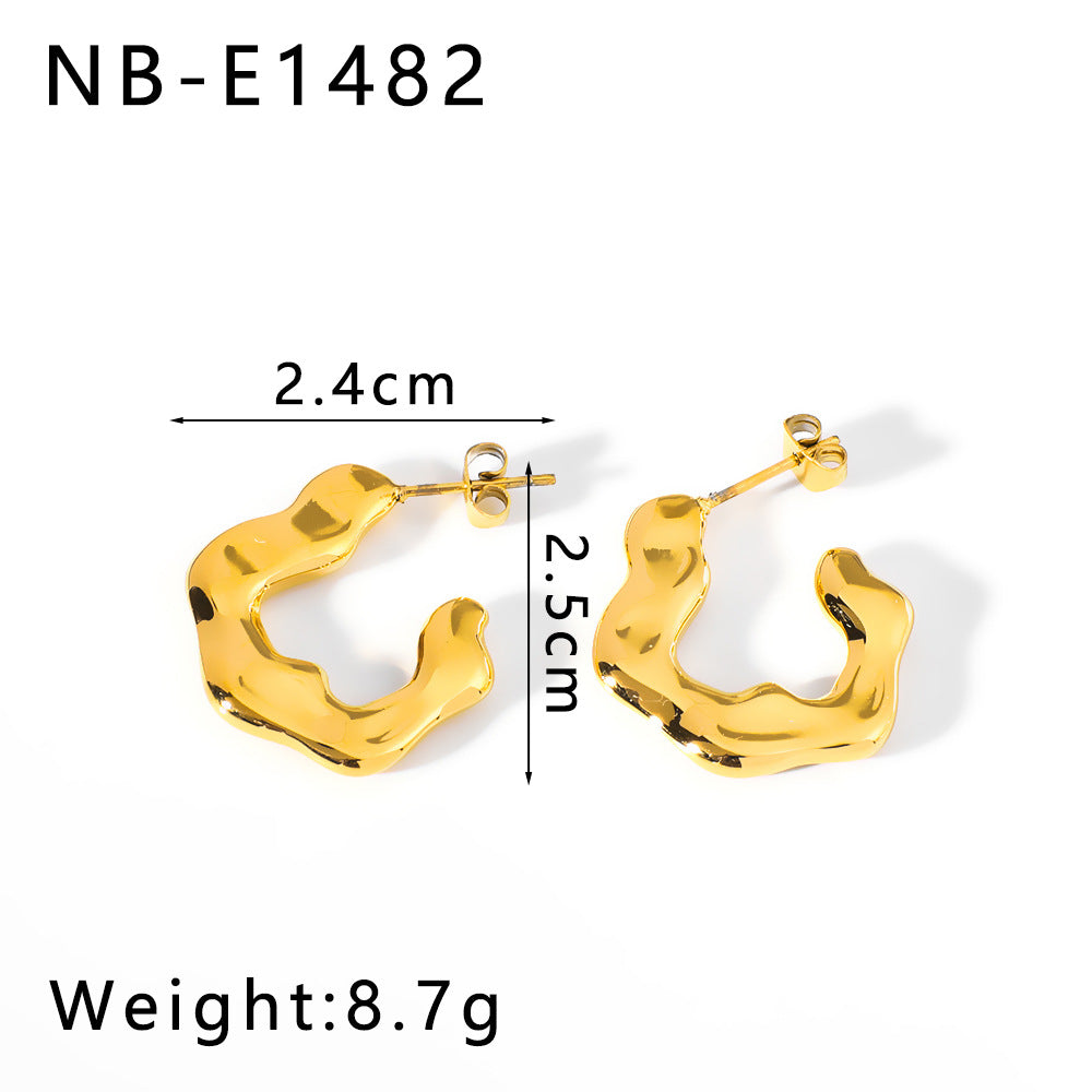 Wholesale  18K Gold Balloon Folded Hollow Round Earrings