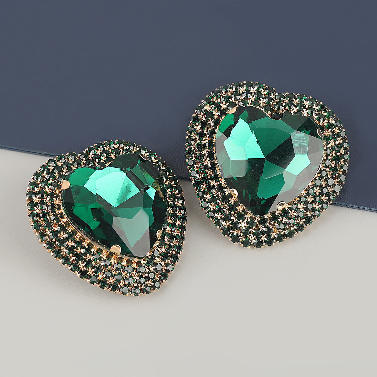 Wholesale diamond heart shaped glass diamond alloy earrings ACC-ES-JL014