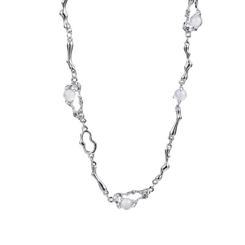 Wholesale Irregular Moonstone Patchwork Necklace Choker Necklace Titanium Steel ACC-NE-NS009