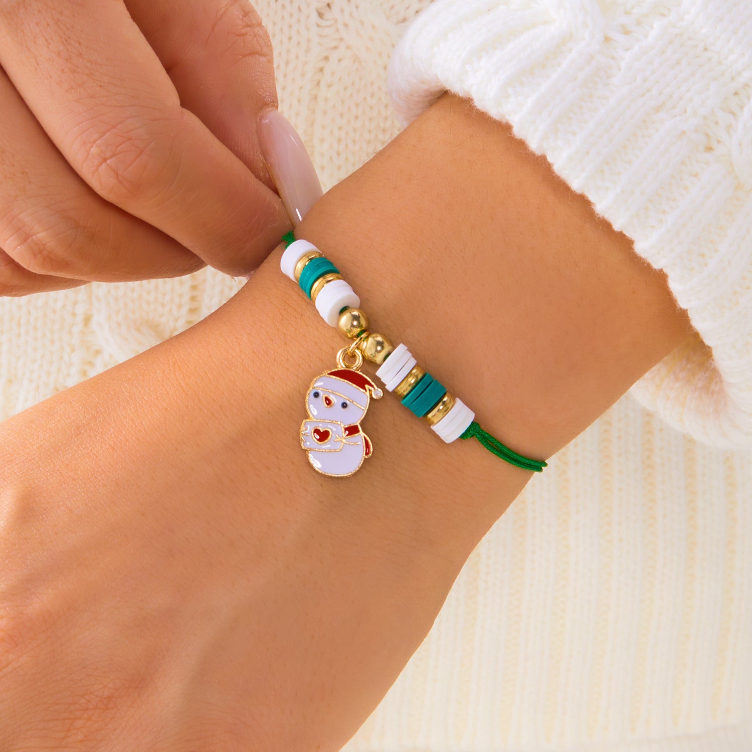 Wholesale Christmas colorful woven  elk gloves soft clay paper card bracelet