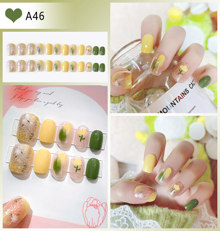 Wholesale 24 Pieces/box Glitter Nail Stickers Flower Pearl Wearable Nail Press-on Nails Kits Nail Stickers